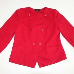 Talbots Women's Knit Double Breasted Blazer Jacket Size 8 Petite Red Suit Coat